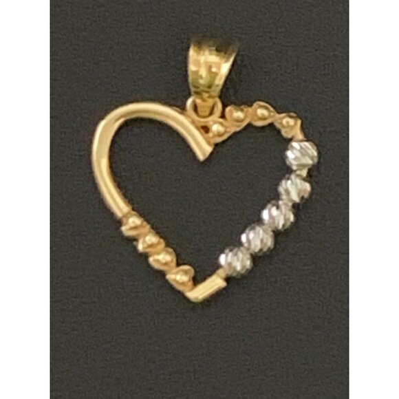 18K Gold Pendant Heart Two Tone White Yellow Gold 1.18 grams - Picture 1 of 10
